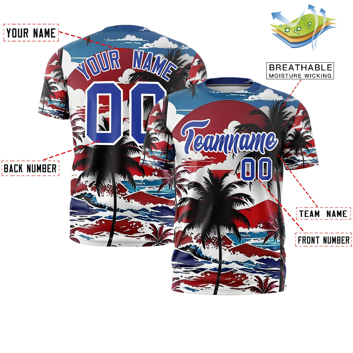 Custom Royal Blue White Graffiti Pattern Hawaiian Style T-shirt| KXKSHOP