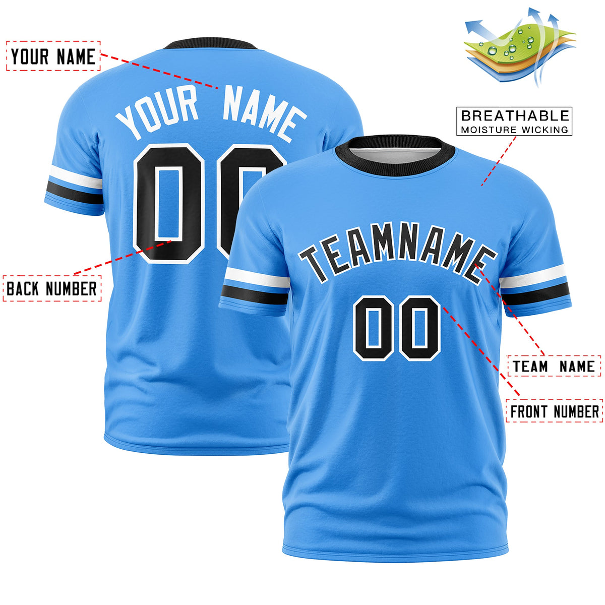 Custom Powder Blue Black Classic Style Stripe Fashion T-shirt| KXKSHOP