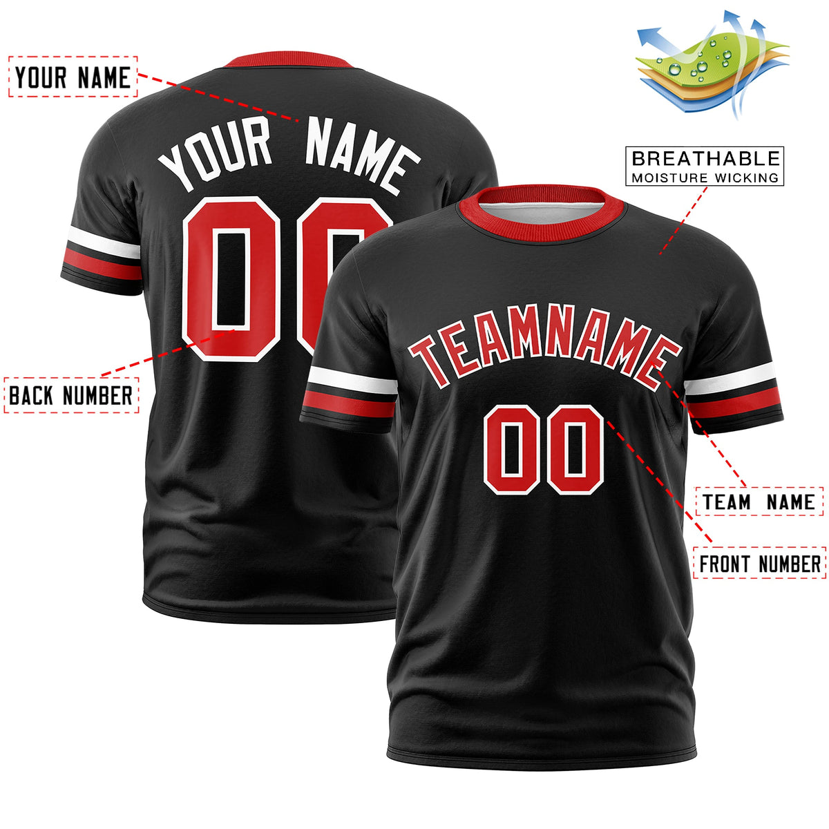 Custom Black Red Classic Style Stripe Fashion T-shirt| KXKSHOP