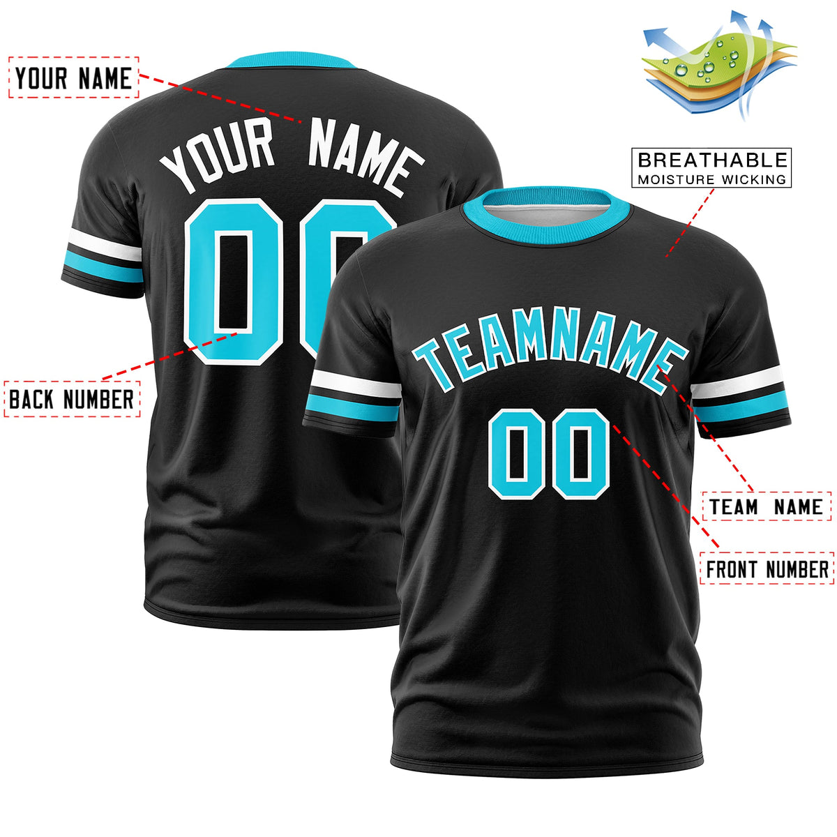 Custom Black Sky Blue Classic Style Stripe Fashion T-shirt| KXKSHOP