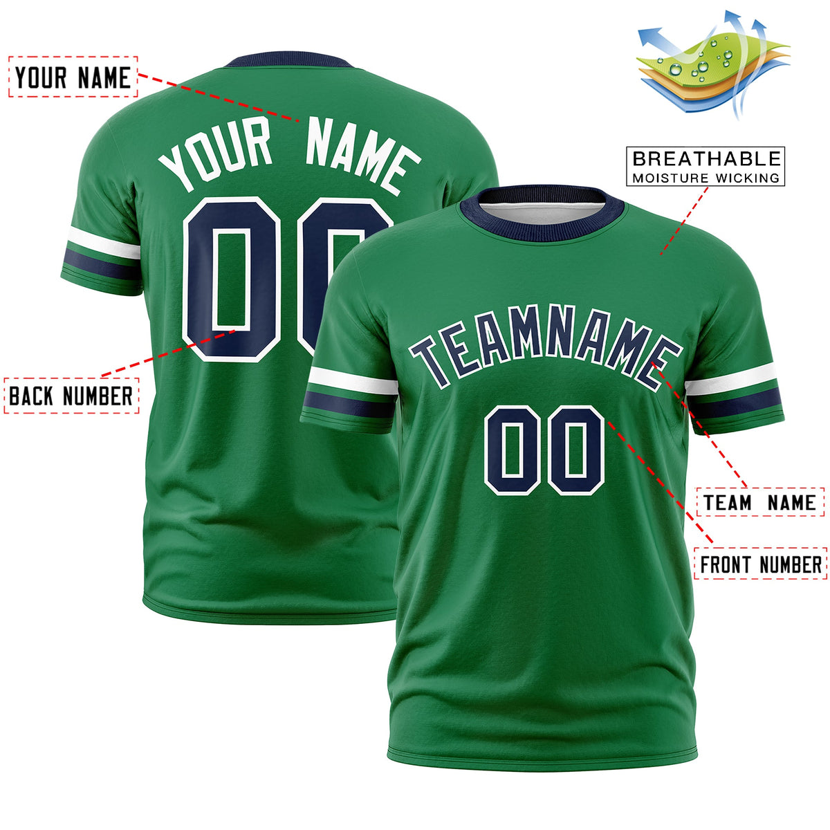 Custom Kelly Green Navy Classic Style Stripe Fashion T-shirt| KXKSHOP