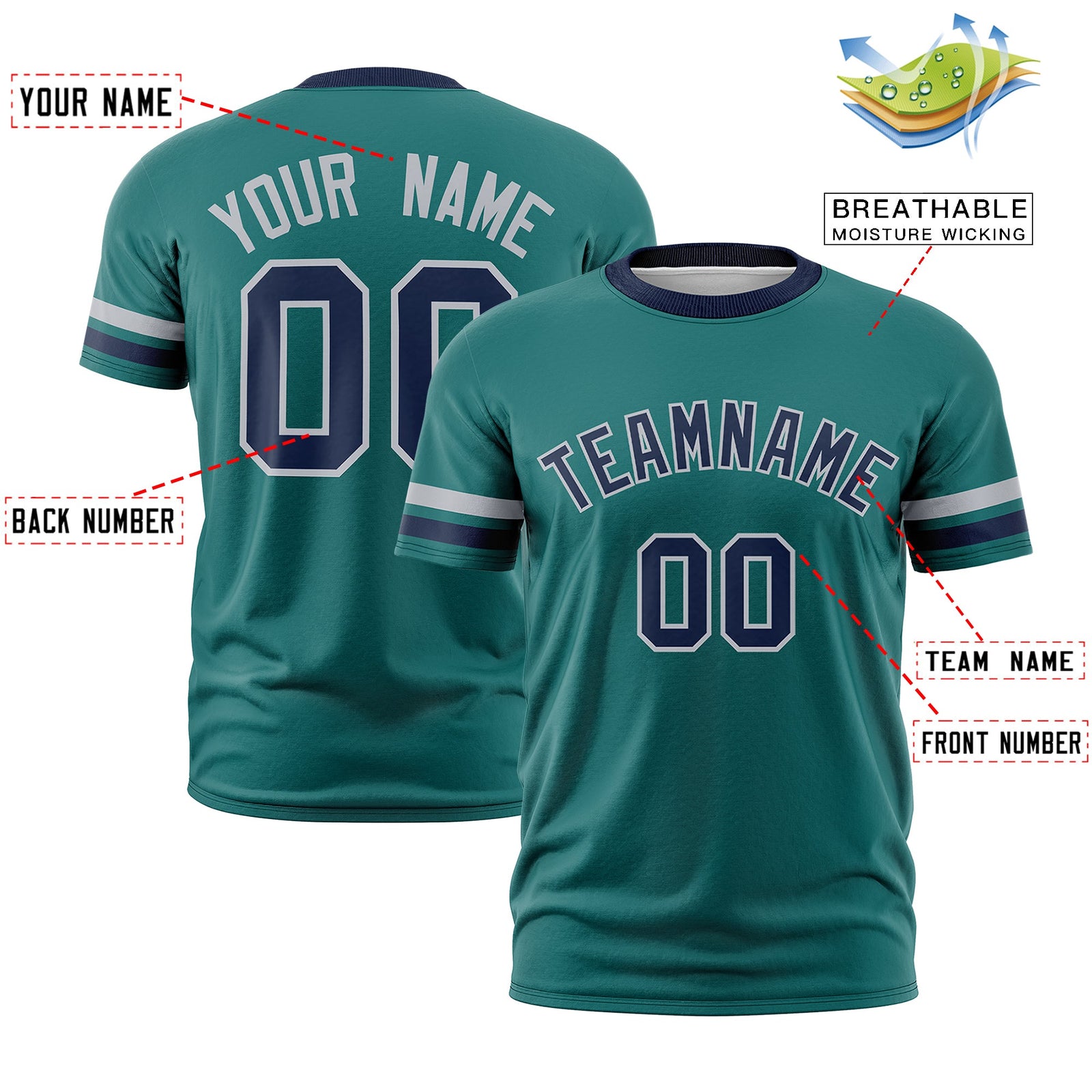 Custom Teal Navy Classic Style Stripe Fashion T-shirt| KXKSHOP