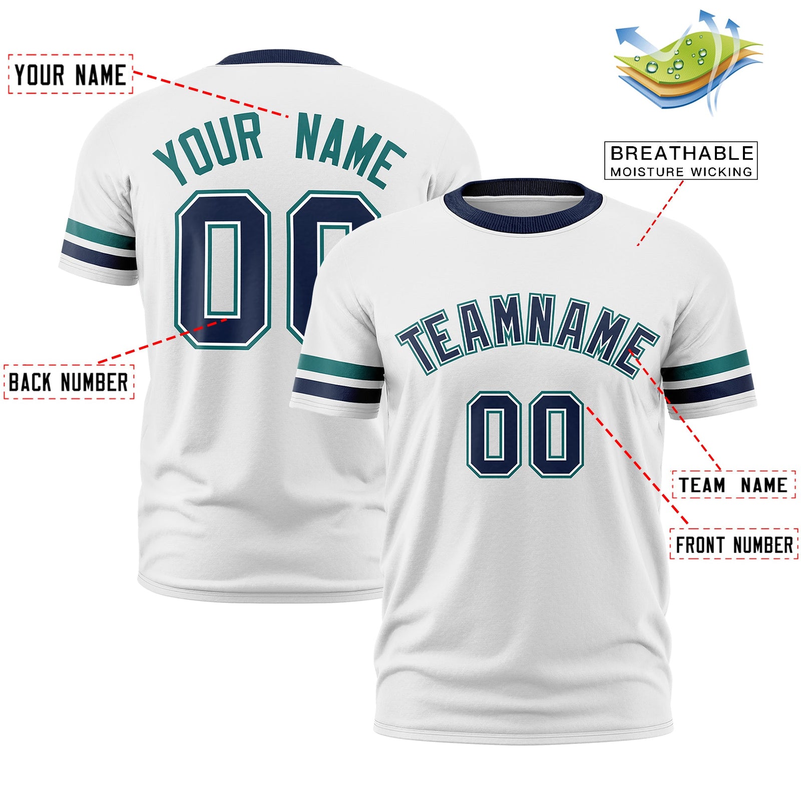 Custom White Navy Classic Style Stripe Fashion T-shirt| KXKSHOP
