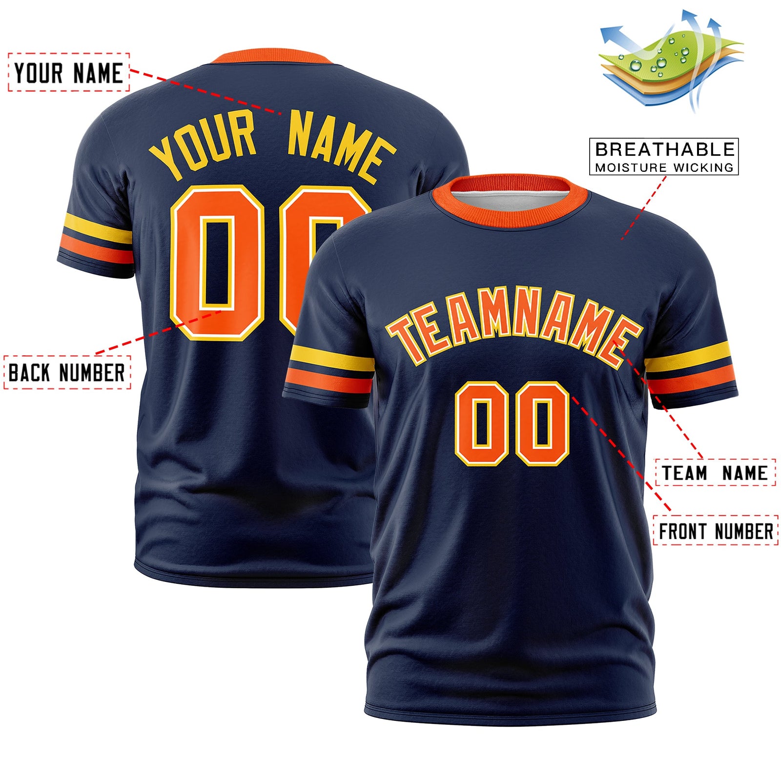 Custom Navy Orange Classic Style Stripe Fashion T-shirt| KXKSHOP