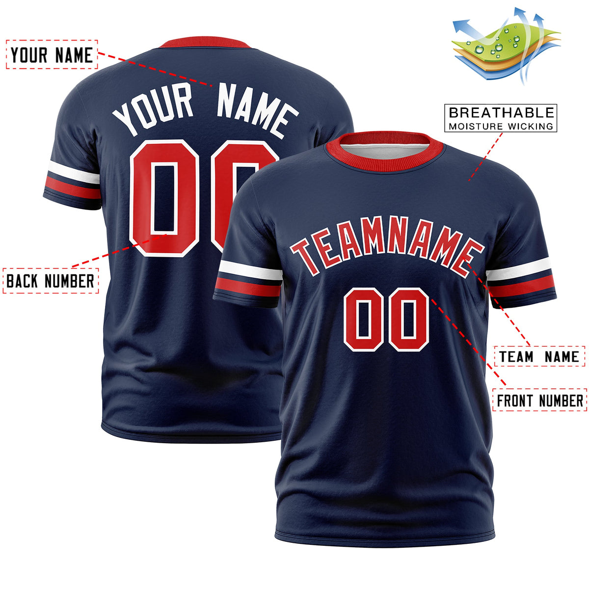 Custom Navy Red Classic Style Stripe Fashion T-shirt| KXKSHOP