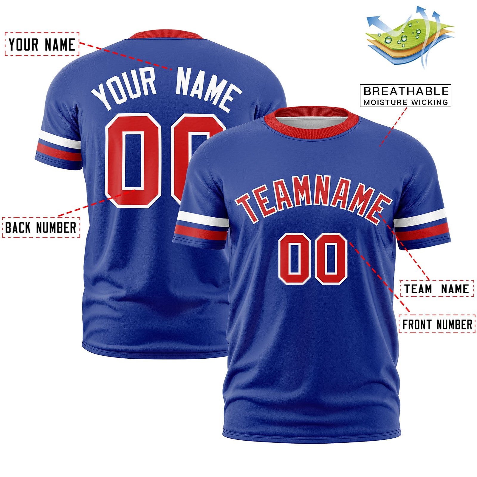 Custom Royal Blue Red Classic Style Stripe Fashion T-shirt| KXKSHOP