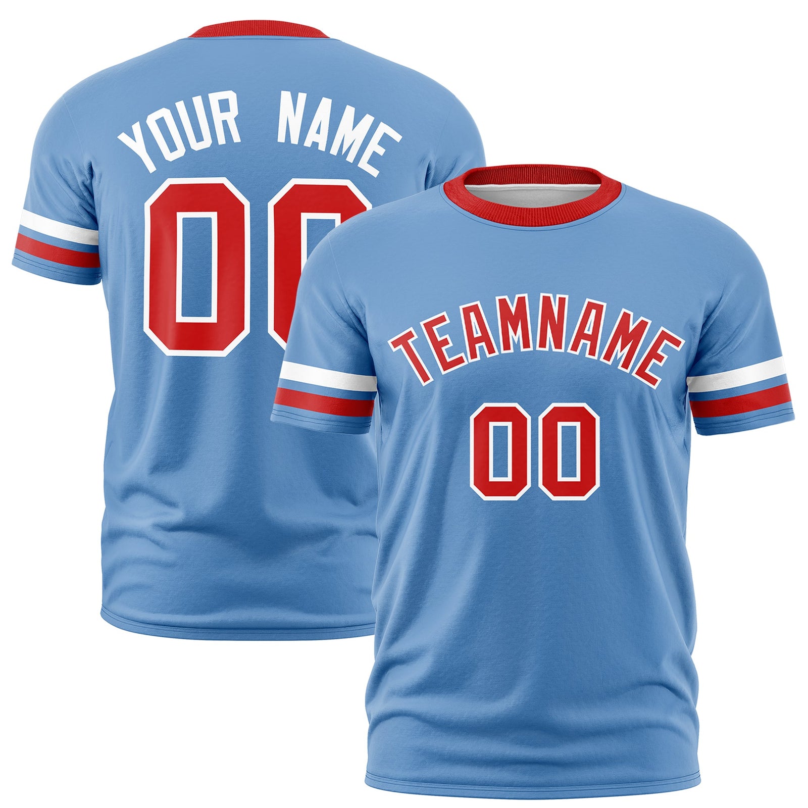 Custom Light Blue Red Classic Style Stripe Fashion T-shirt| KXKSHOP