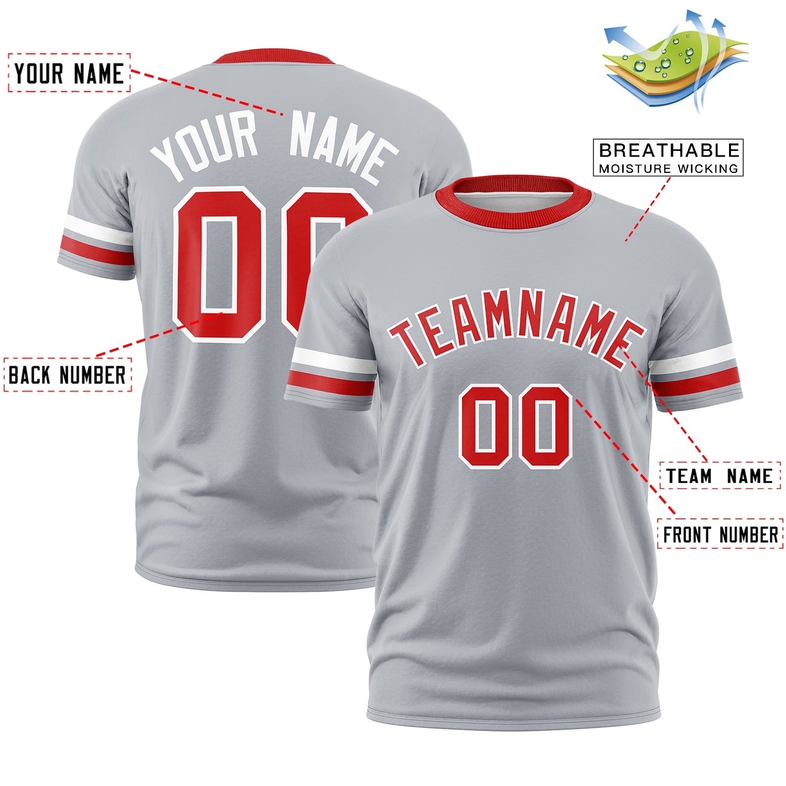 Custom Gray Red Classic Style Stripe Fashion T-shirt| KXKSHOP