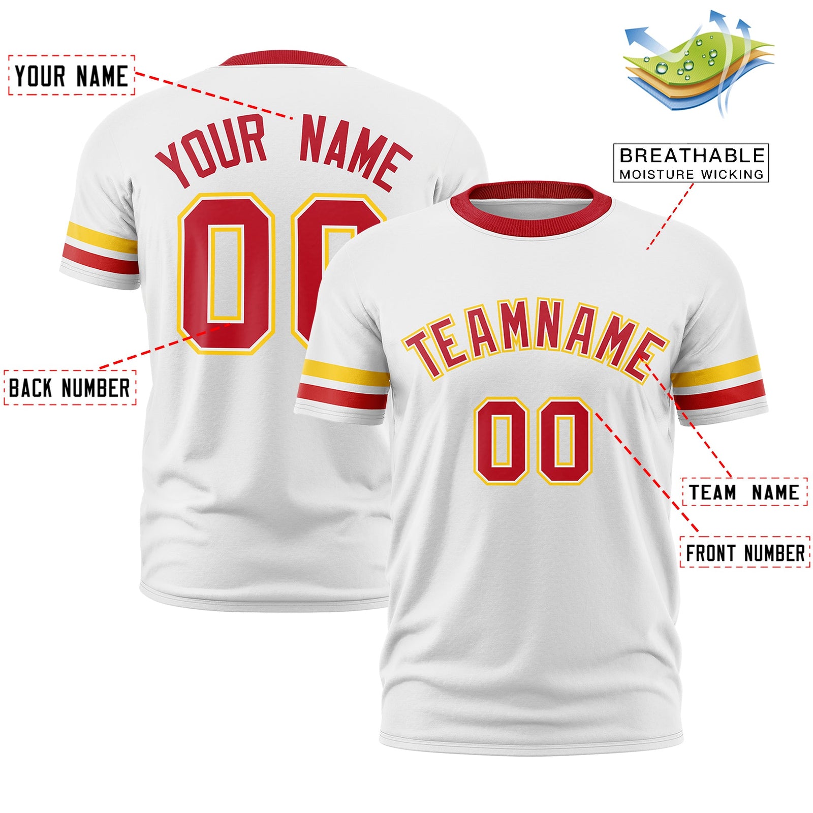 Custom White Red Classic Style Stripe Fashion T-shirt| KXKSHOP
