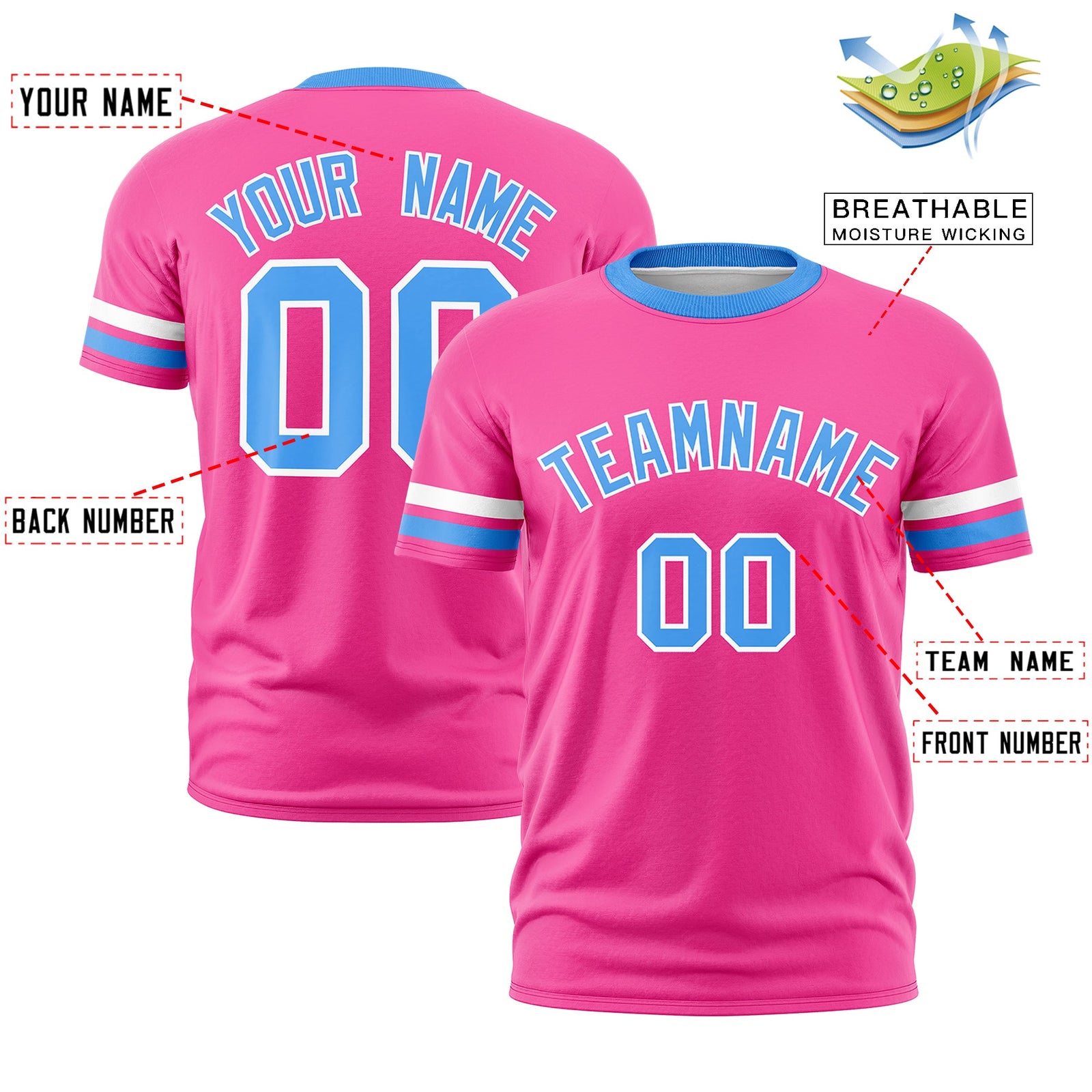 Custom Pink Powder Blue Classic Style Stripe Fashion T-shirt| KXKSHOP
