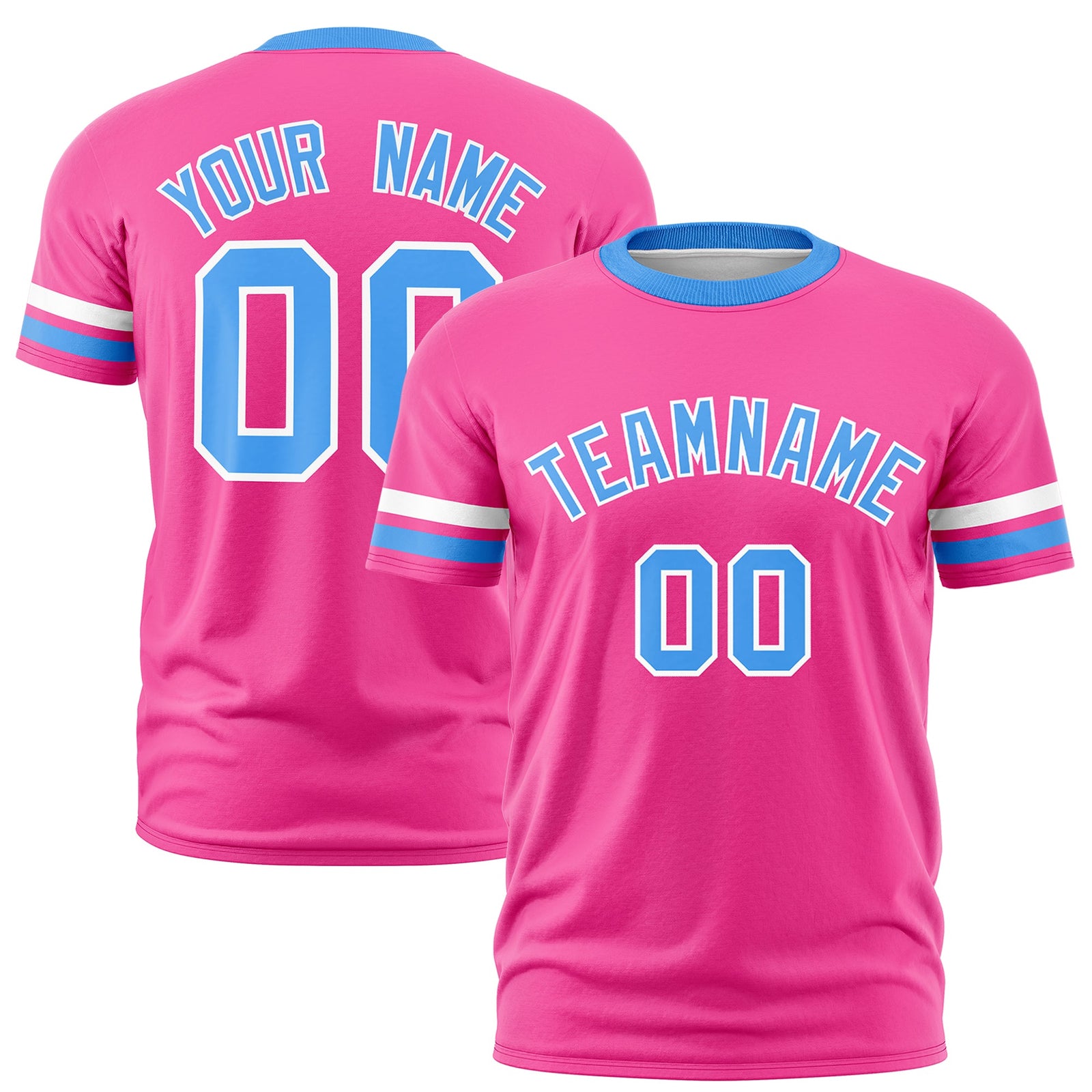 Custom Pink Powder Blue Classic Style Stripe Fashion T-shirt| KXKSHOP