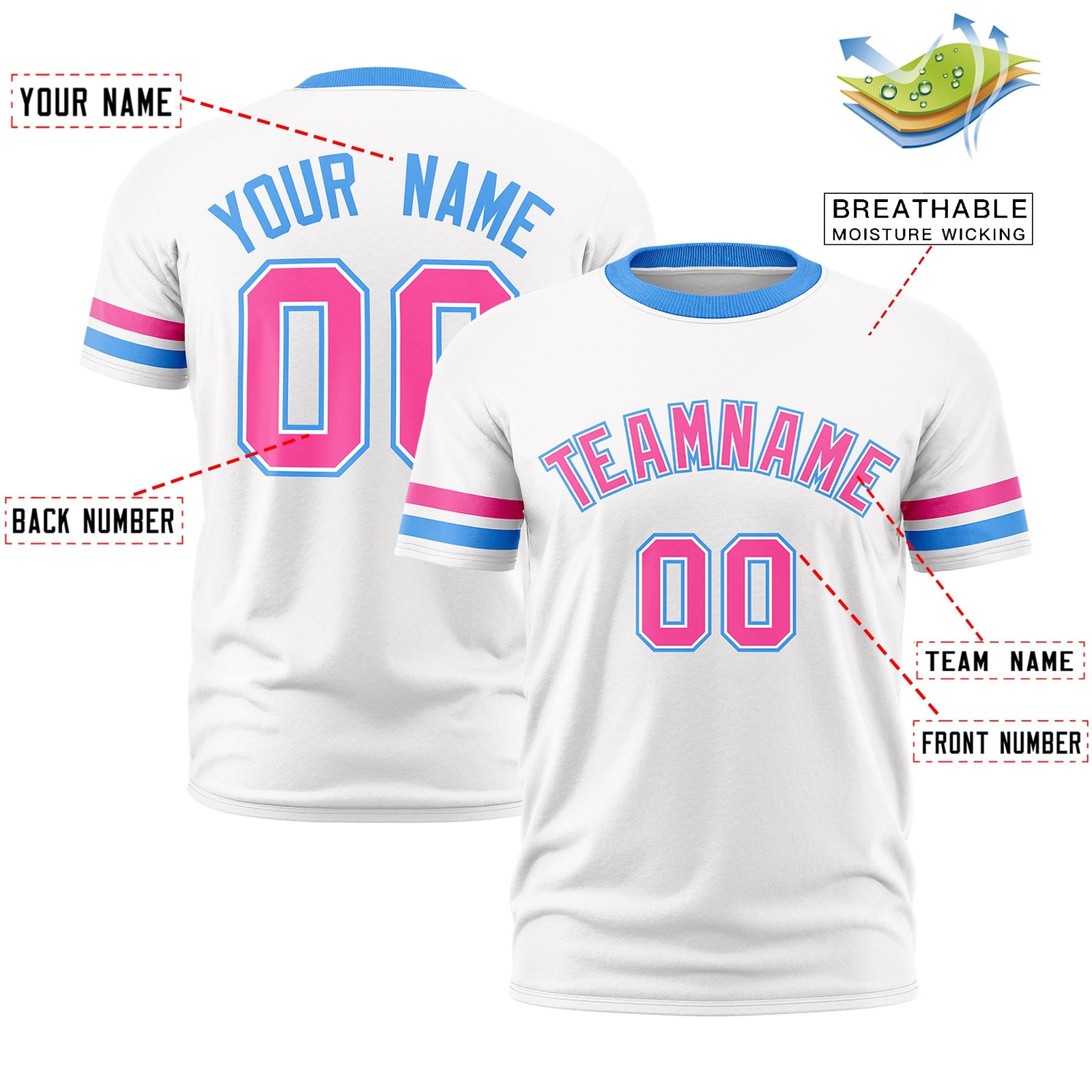 Custom White Powder Blue Classic Style Stripe Fashion T-shirt| KXKSHOP