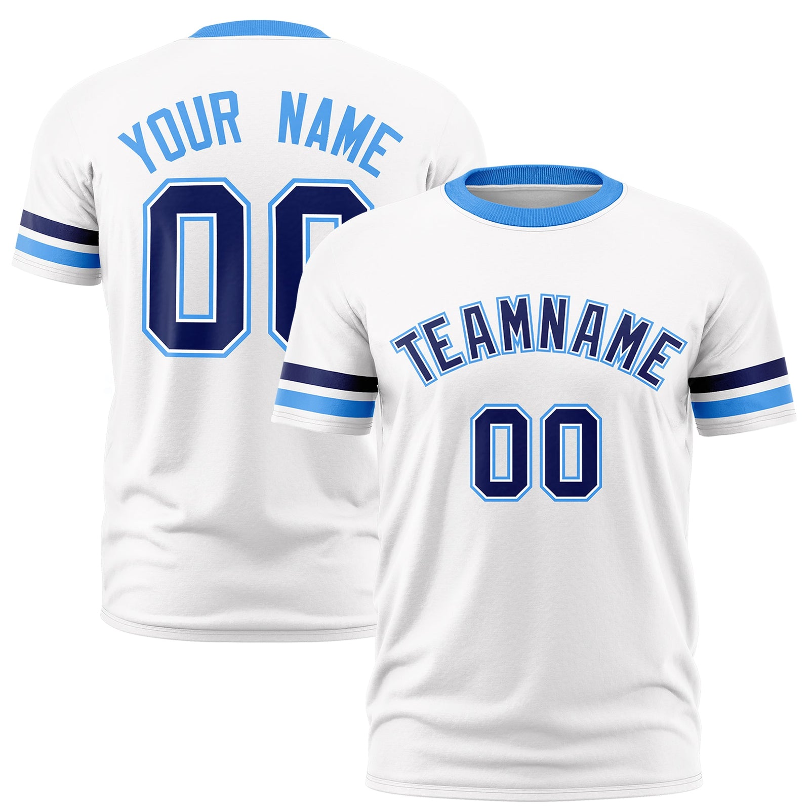 Custom White Powder Blue Classic Style Stripe Fashion T-shirt| KXKSHOP