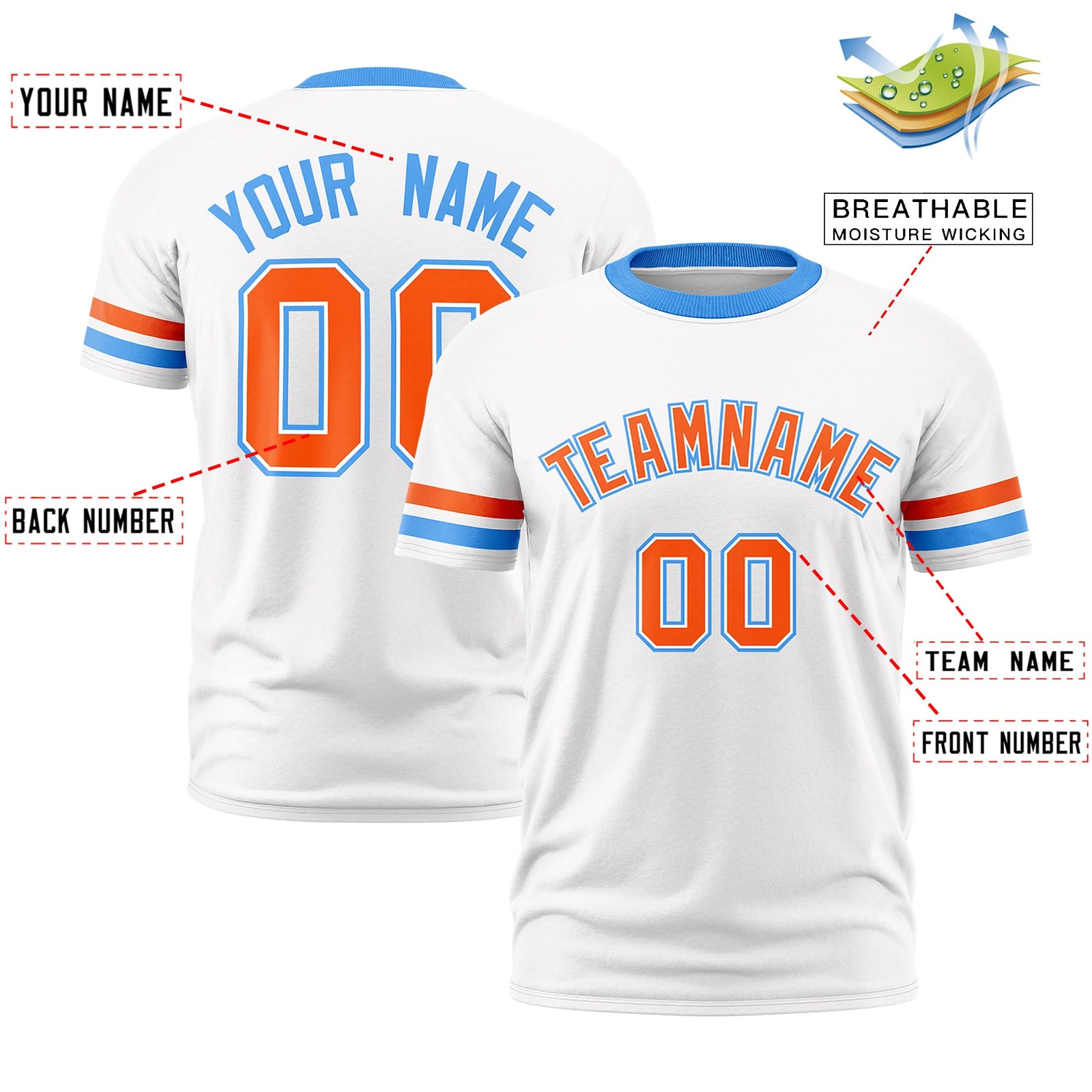 Custom White Powder Blue Classic Style Stripe Fashion T-shirt| KXKSHOP
