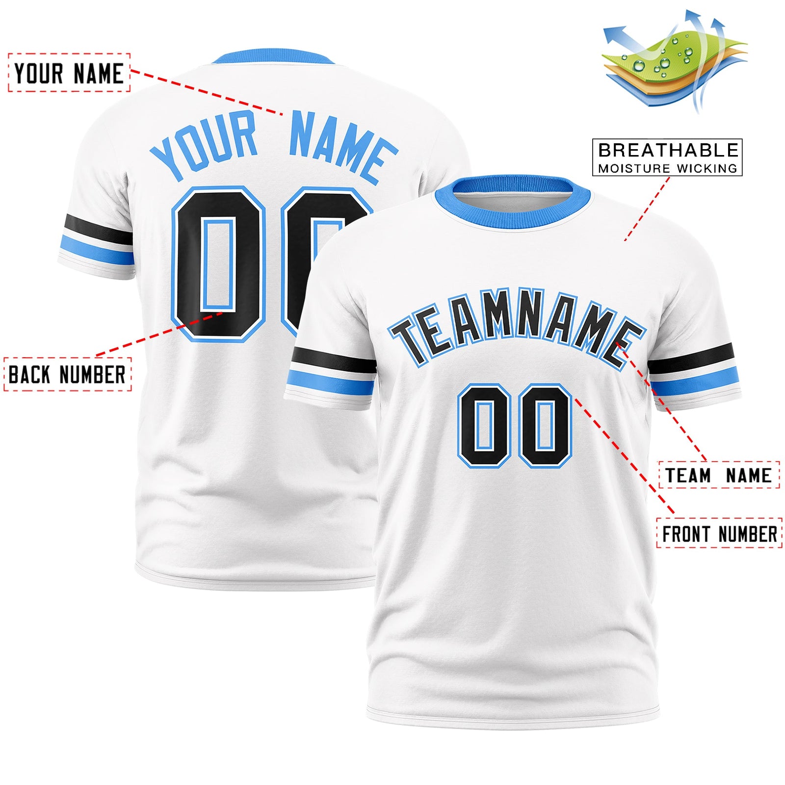 Custom White Powder Blue Classic Style Stripe Fashion T-shirt| KXKSHOP