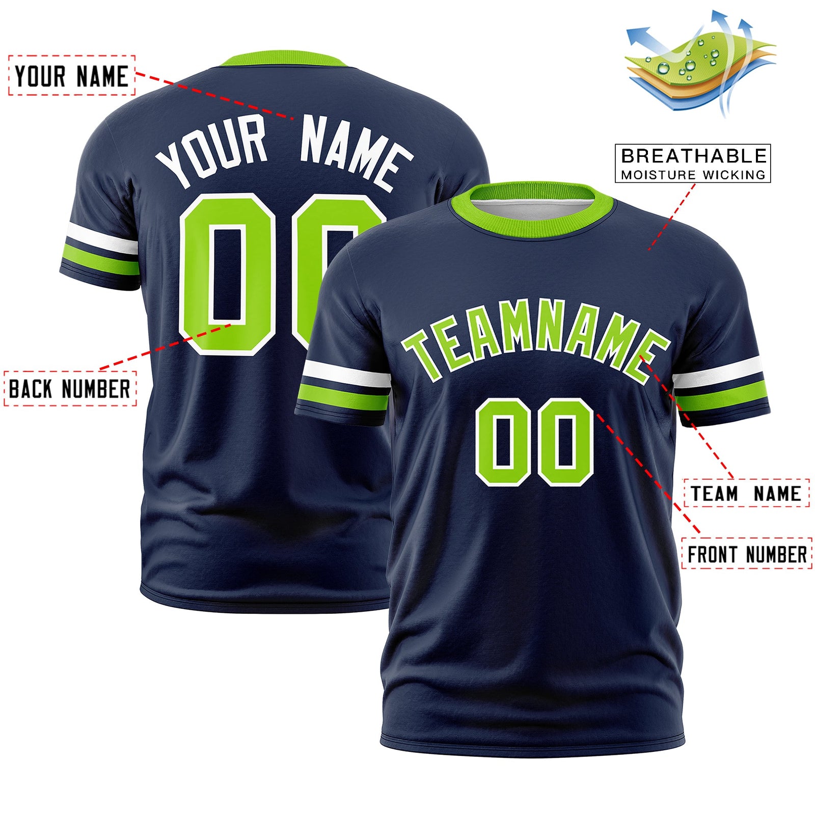 Custom Navy Neon Green Classic Style Stripe Fashion T-shirt| KXKSHOP