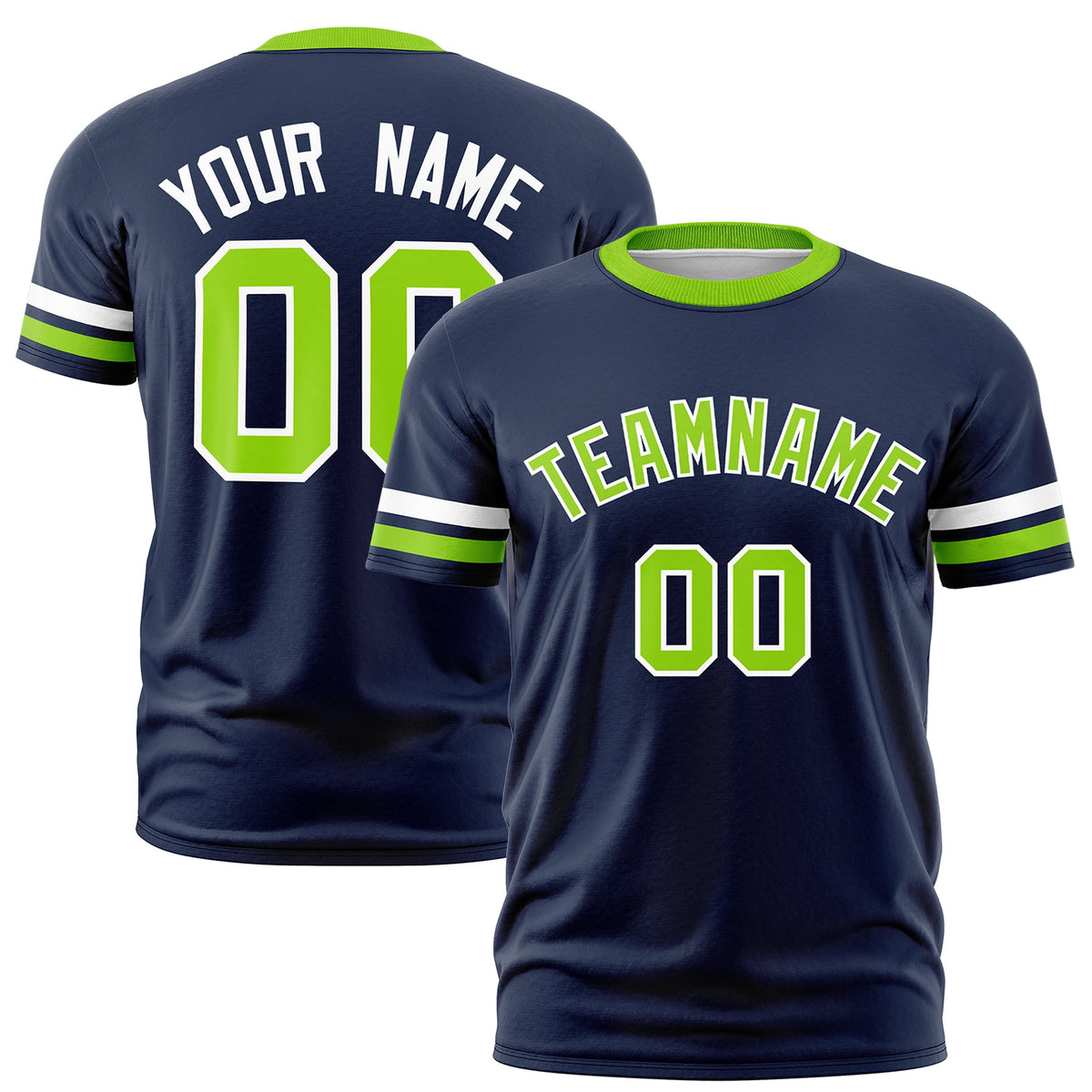 Custom Navy Neon Green Classic Style Stripe Fashion T-shirt| KXKSHOP