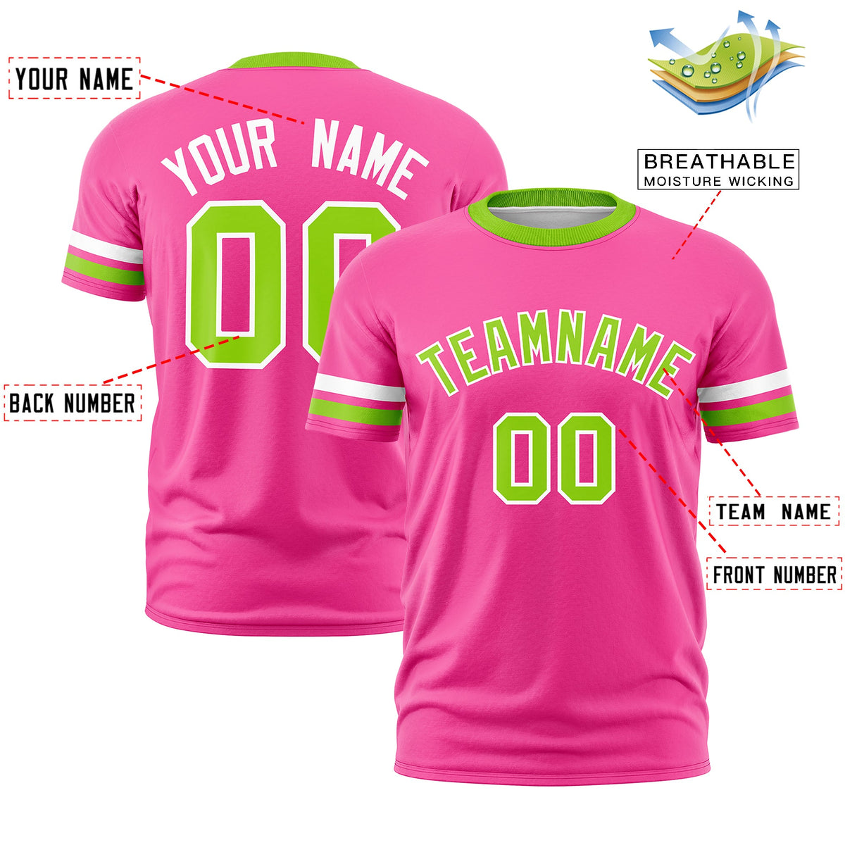 Custom Pink Neon Green Classic Style Stripe Fashion T-shirt| KXKSHOP