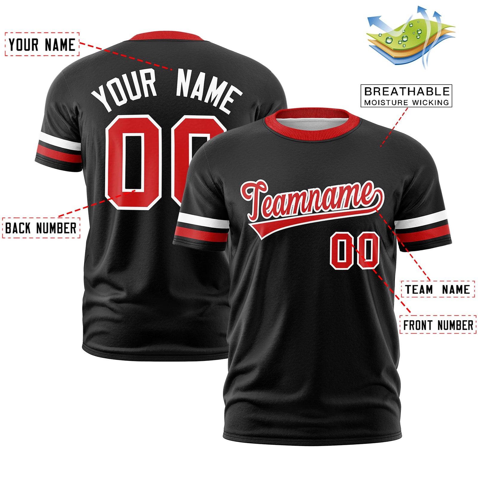 Custom Black Red Classic Style Stripe Fashion T-shirt| KXKSHOP