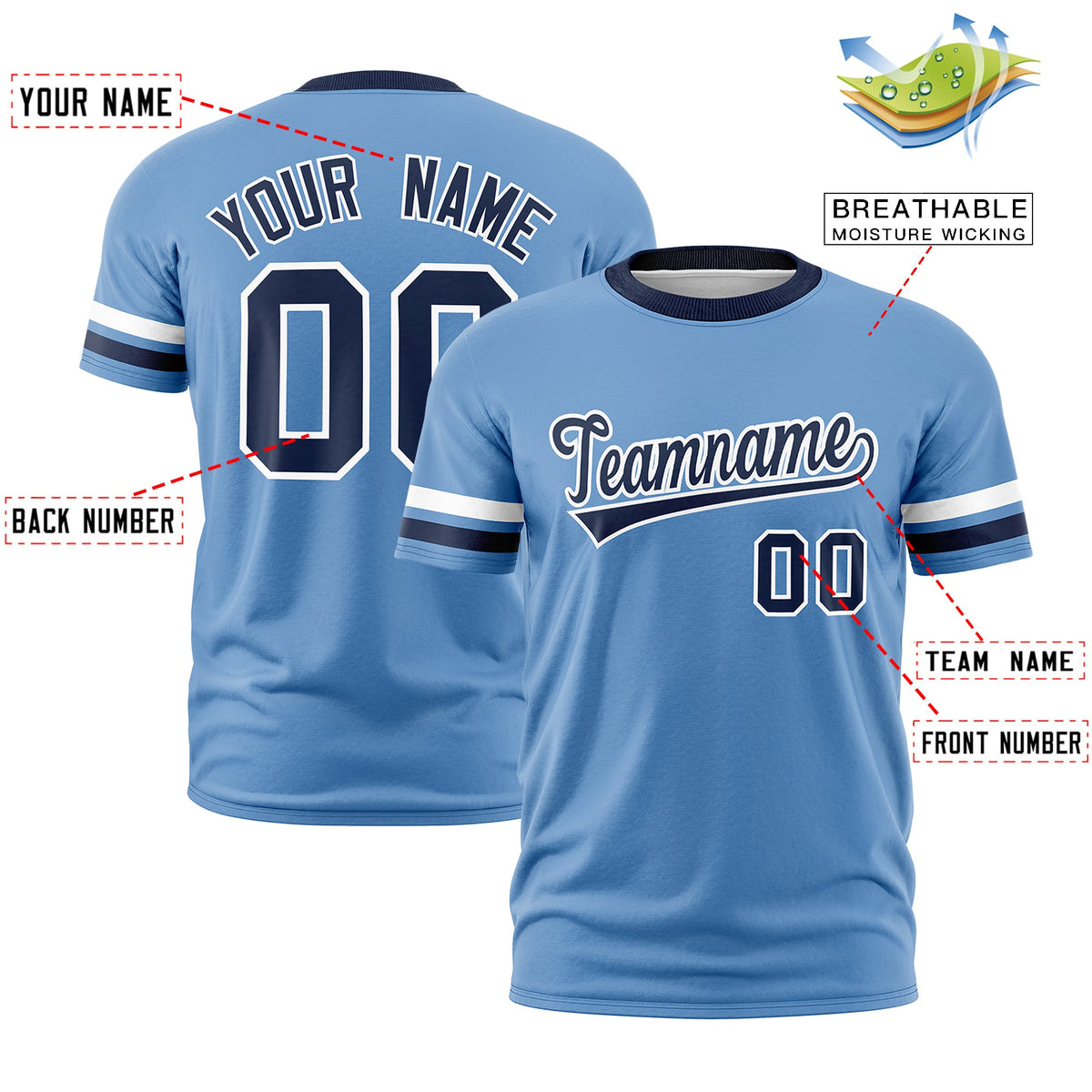 Custom Light Blue Navy Classic Style Stripe Fashion T-shirt| KXKSHOP