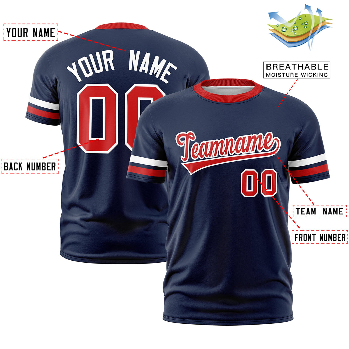 Custom Navy Red Classic Style Stripe Fashion T-shirt| KXKSHOP
