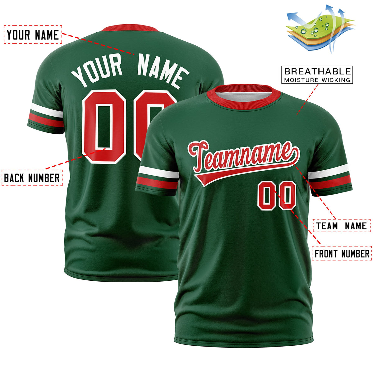 Custom Green Red Classic Style Stripe Fashion T-shirt| KXKSHOP