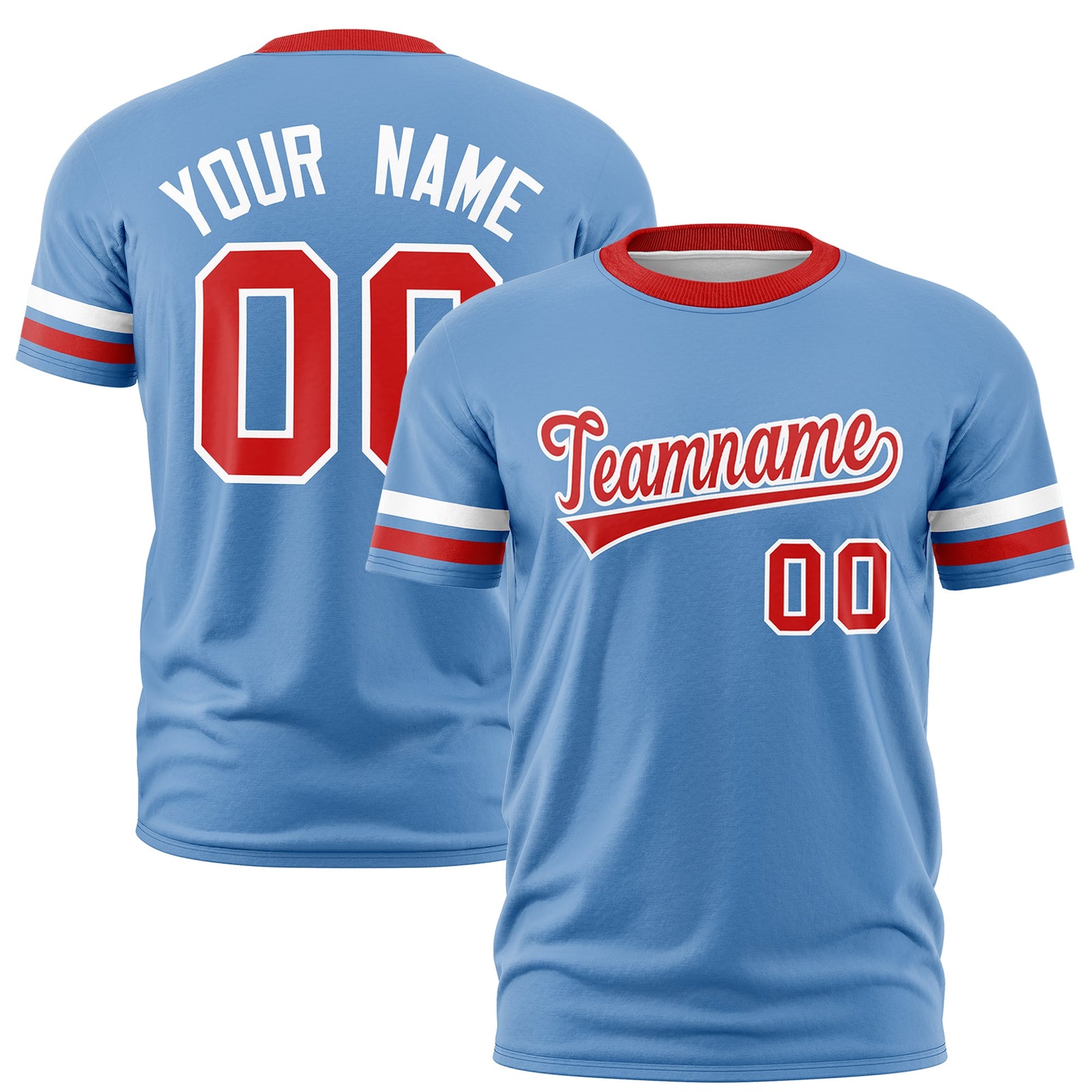 Custom Light Blue Red Classic Style Stripe Fashion T-shirt| KXKSHOP