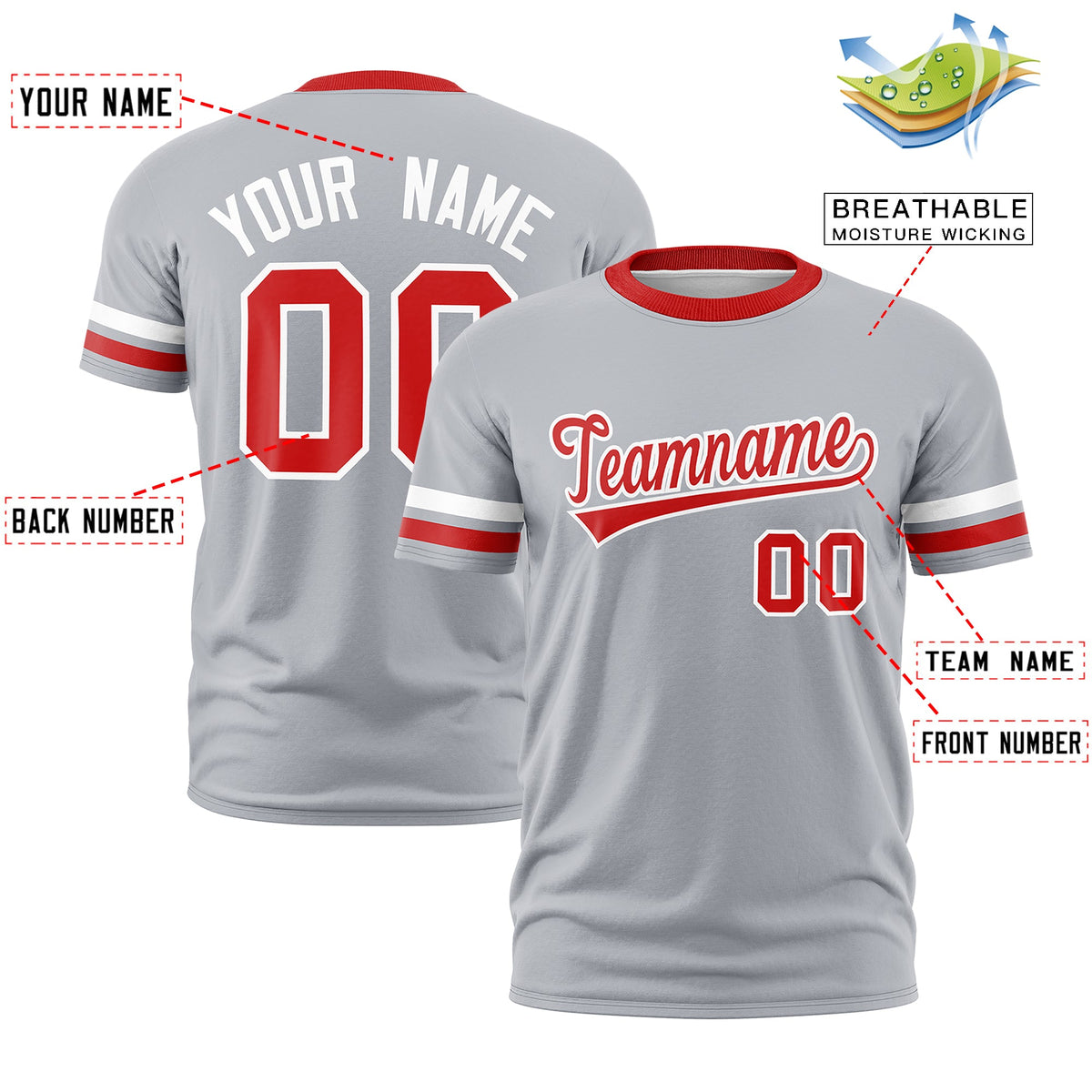 Custom Gray Red Classic Style Stripe Fashion T-shirt| KXKSHOP