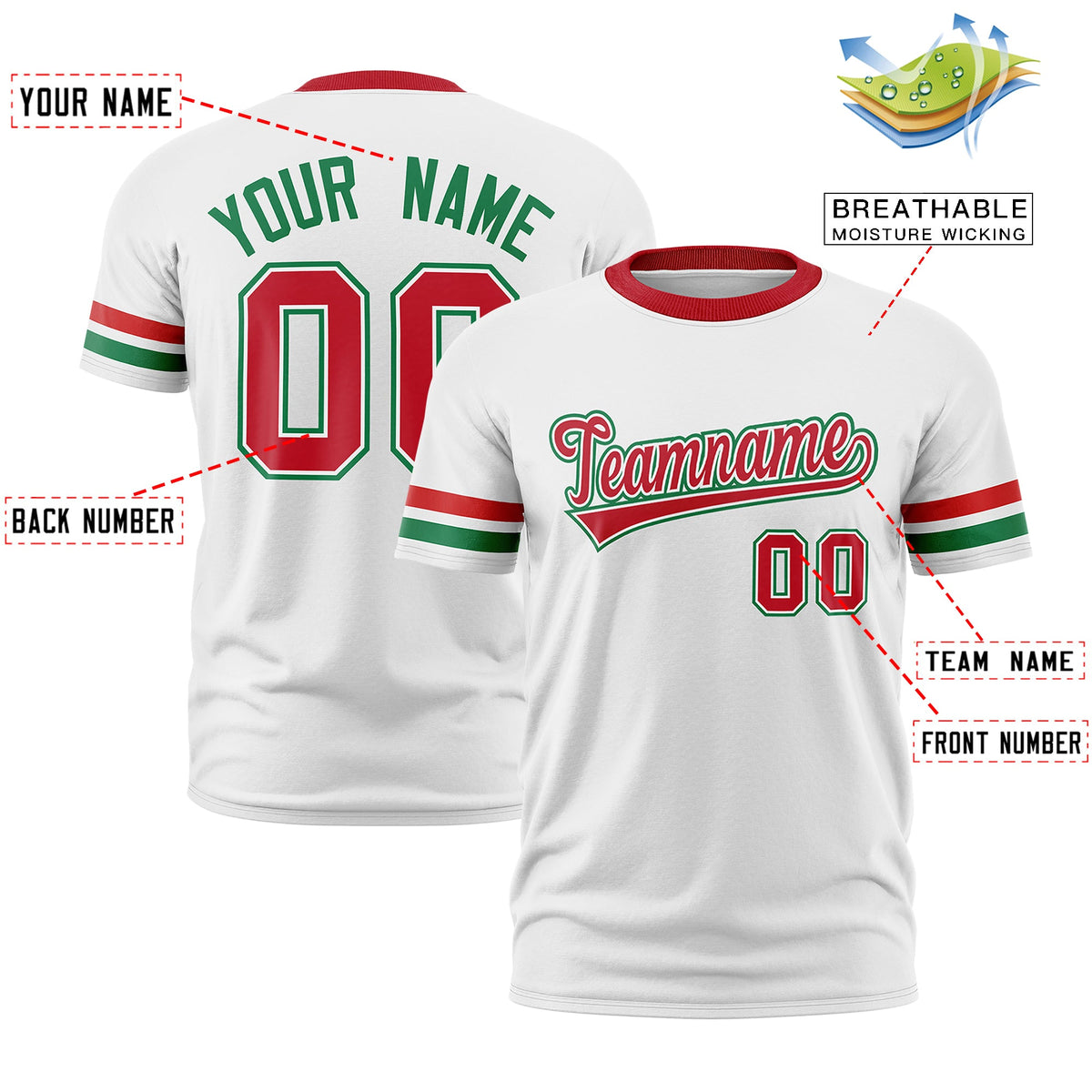 Custom White Kelly Green Classic Style Stripe Fashion T-shirt| KXKSHOP