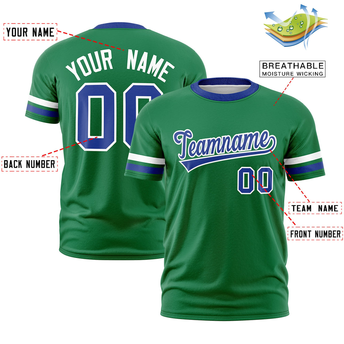 Custom Kelly Green Royal Blue Classic Style Stripe Fashion T-shirt| KXKSHOP