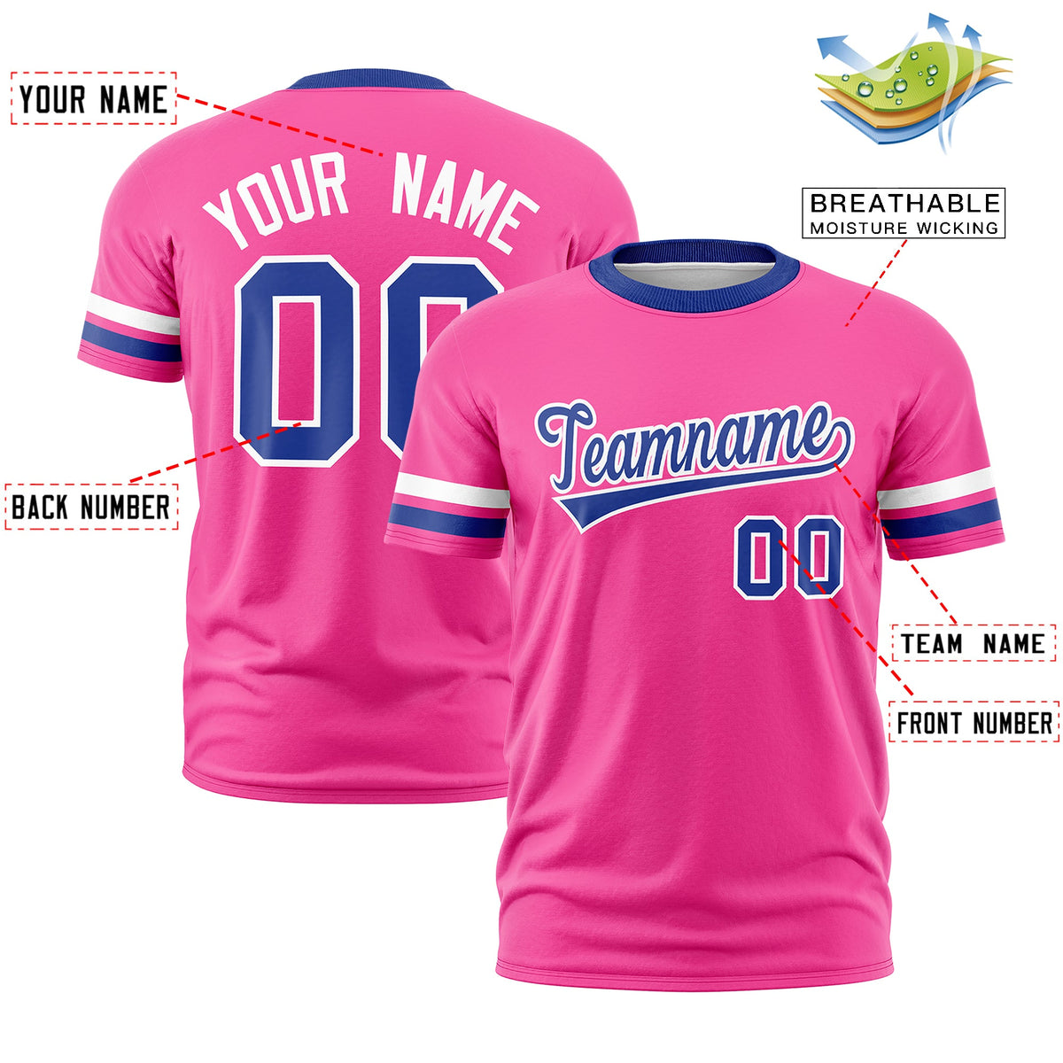Custom Pink Royal Blue Classic Style Stripe Fashion T-shirt| KXKSHOP