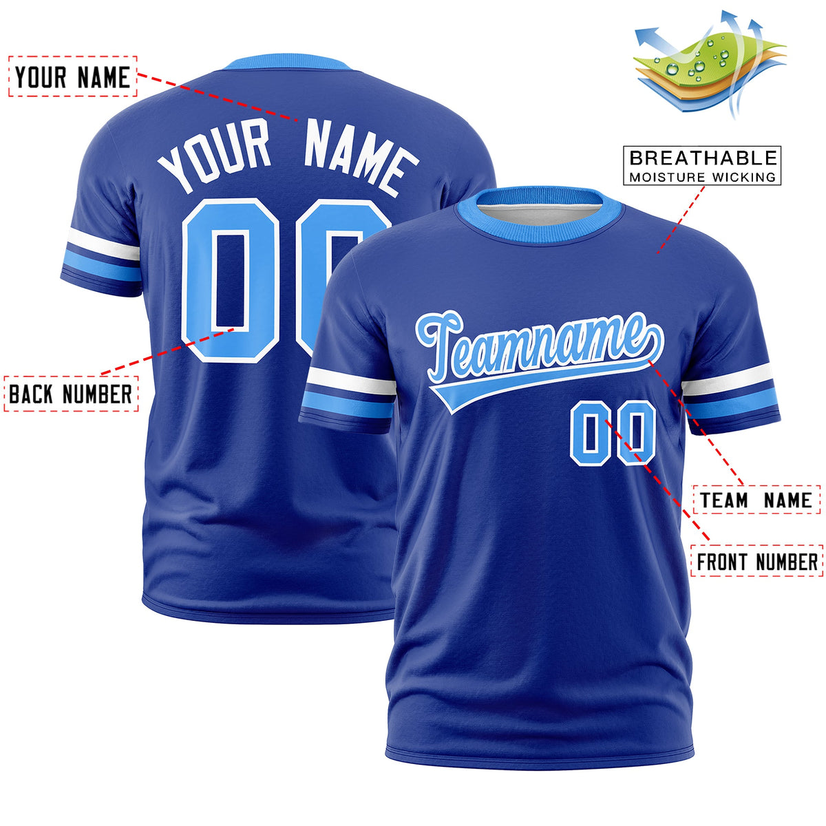 Custom Royal Blue Powder Blue Classic Style Stripe Fashion T-shirt| KXKSHOP