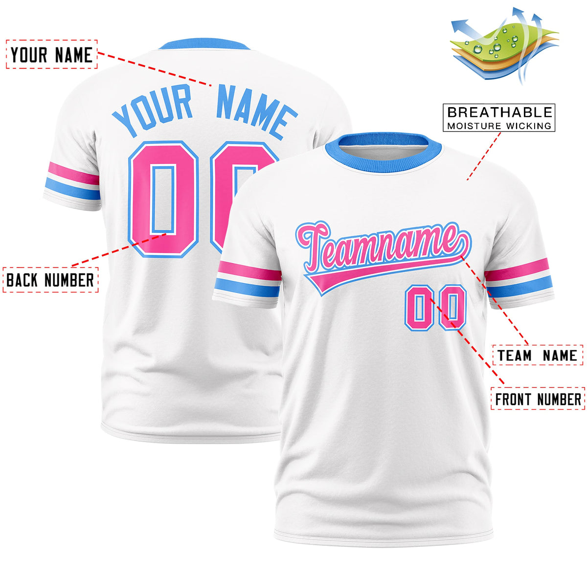 Custom White Powder Blue Classic Style Stripe Fashion T-shirt| KXKSHOP