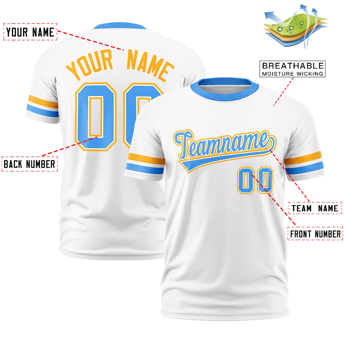 Custom White Powder Blue Classic Style Stripe Fashion T-shirt| KXKSHOP