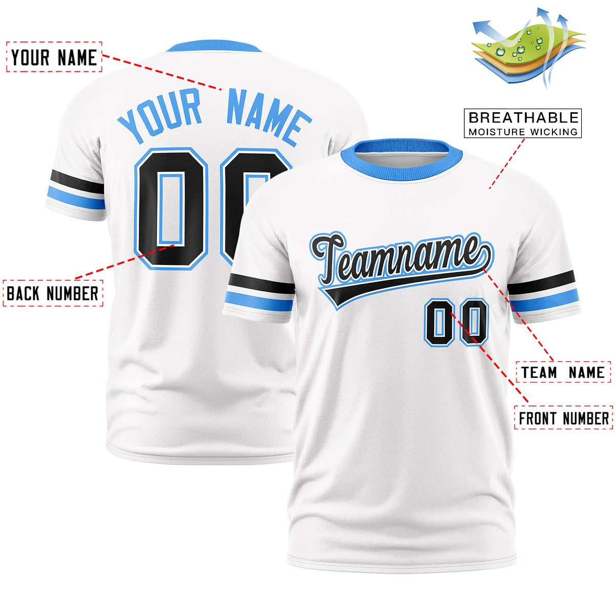 Custom White Powder Blue Classic Style Stripe Fashion T-shirt| KXKSHOP