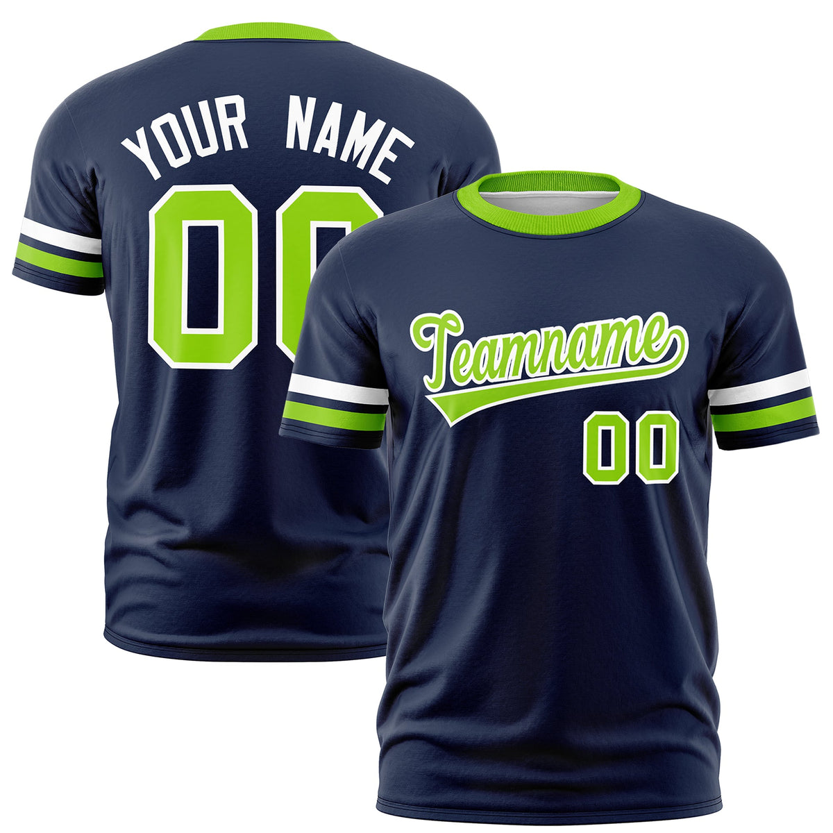Custom Navy Neon Green Classic Style Stripe Fashion T-shirt| KXKSHOP