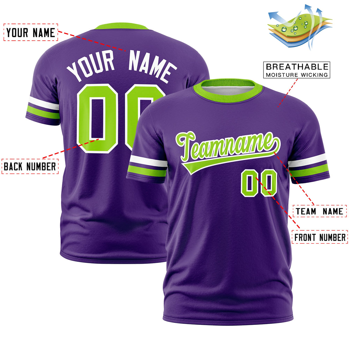 Custom Purple Neon Green Classic Style Stripe Fashion T-shirt| KXKSHOP