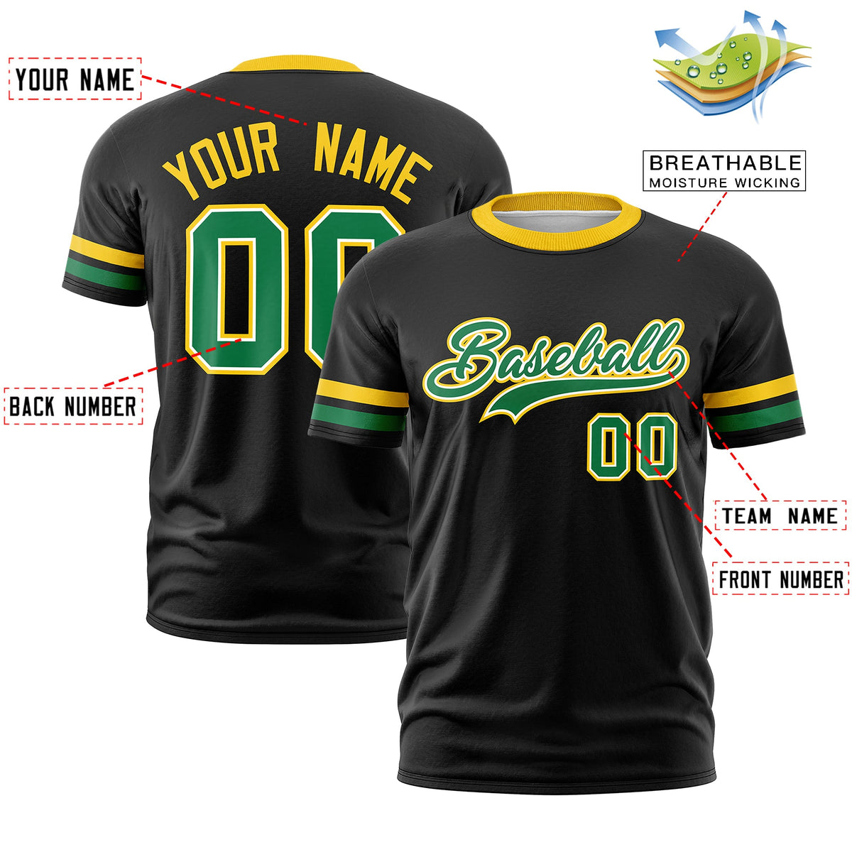 Custom Black Kelly Green Classic Style Stripe Fashion T-shirt| KXKSHOP