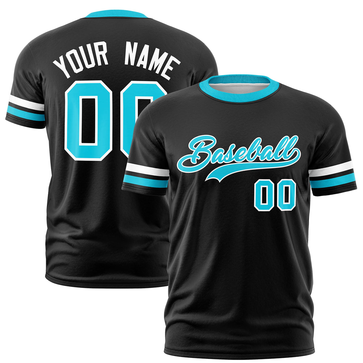 Custom Black Sky Blue Classic Style Stripe Fashion T-shirt| KXKSHOP