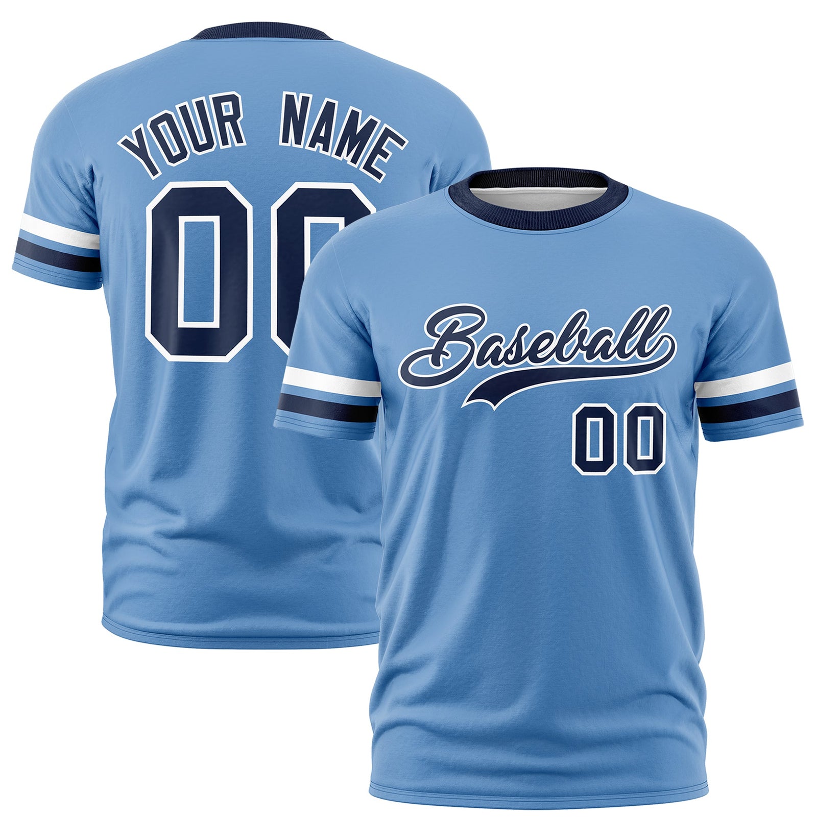 Custom Light Blue Navy Classic Style Stripe Fashion T-shirt| KXKSHOP