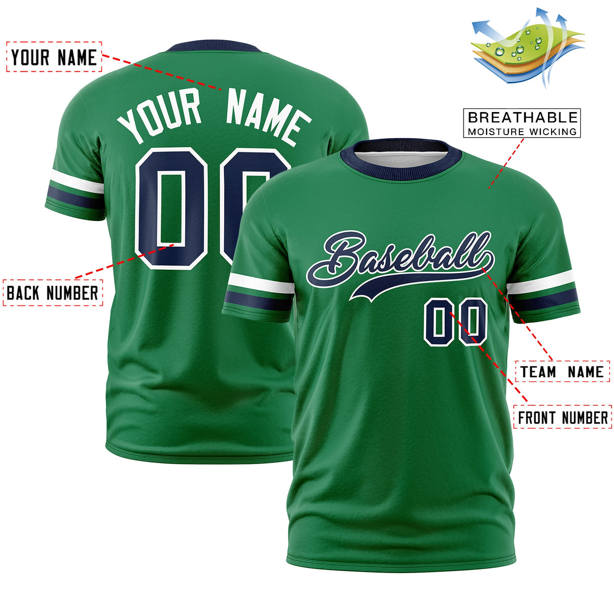Custom Kelly Green Navy Classic Style Stripe Fashion T-shirt| KXKSHOP