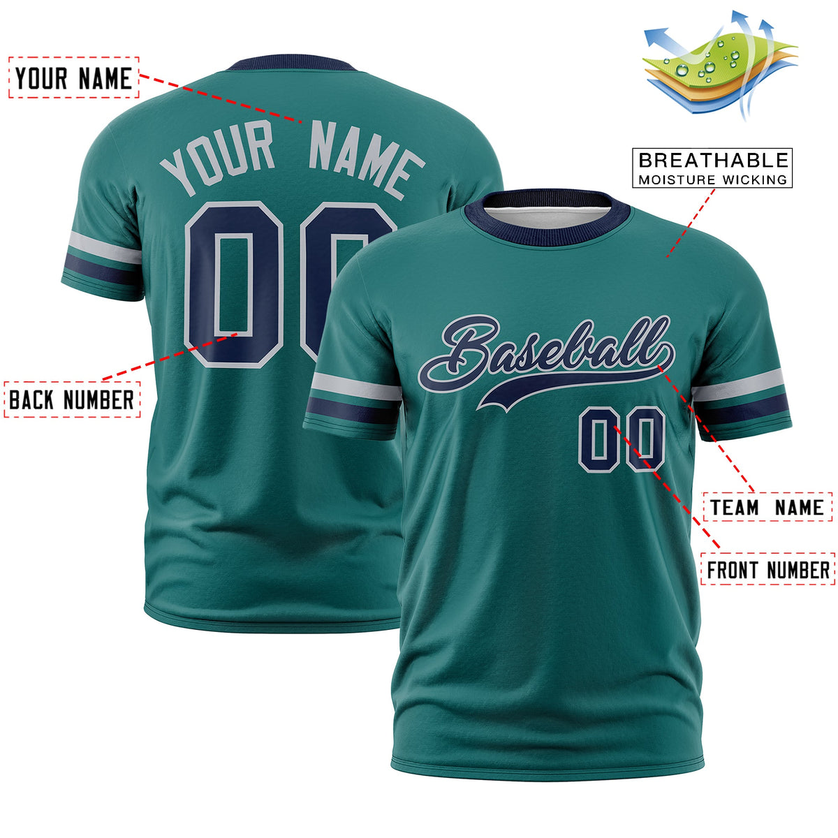 Custom Teal Navy Classic Style Stripe Fashion T-shirt| KXKSHOP
