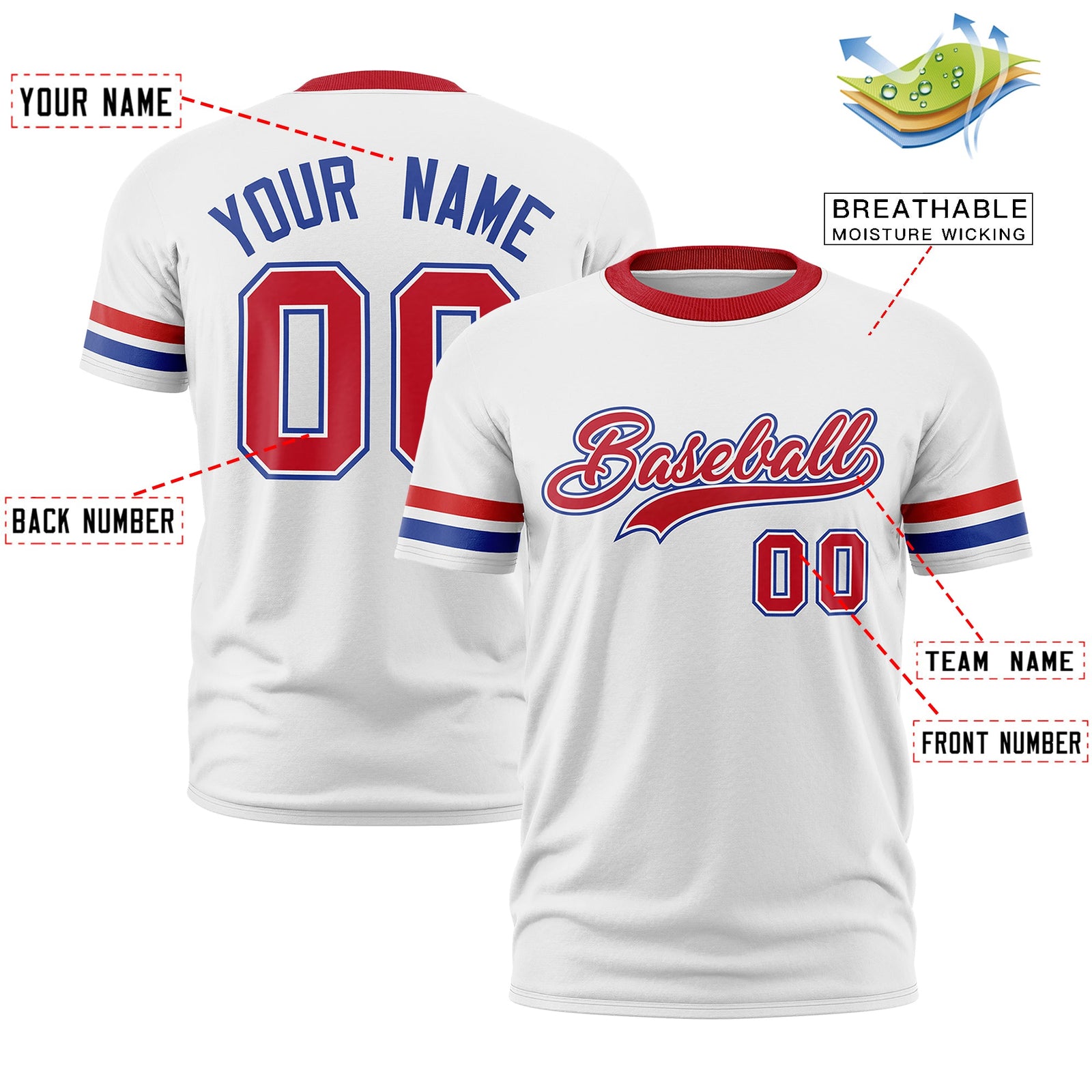 Custom White Royal Blue Classic Style Stripe Fashion T-shirt| KXKSHOP