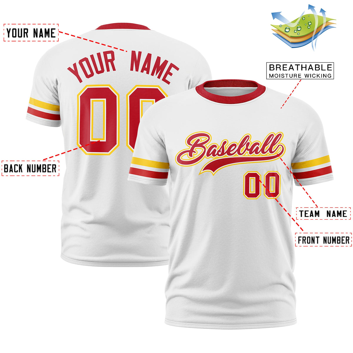 Custom White Red Classic Style Stripe Fashion T-shirt| KXKSHOP