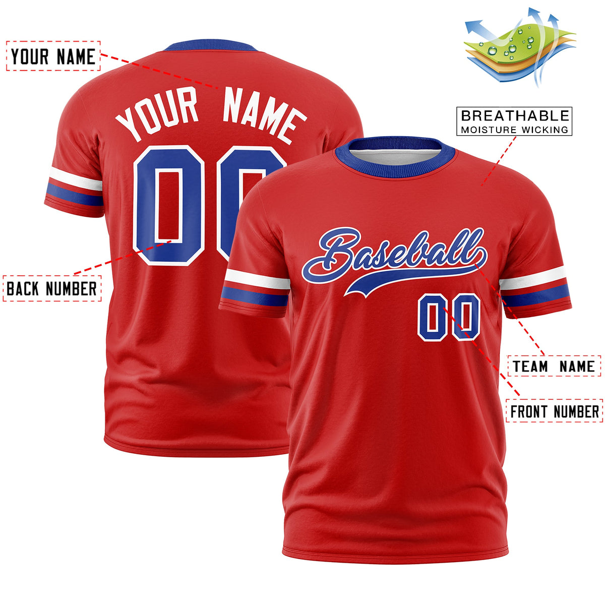 Custom Red Royal Blue Classic Style Stripe Fashion T-shirt| KXKSHOP