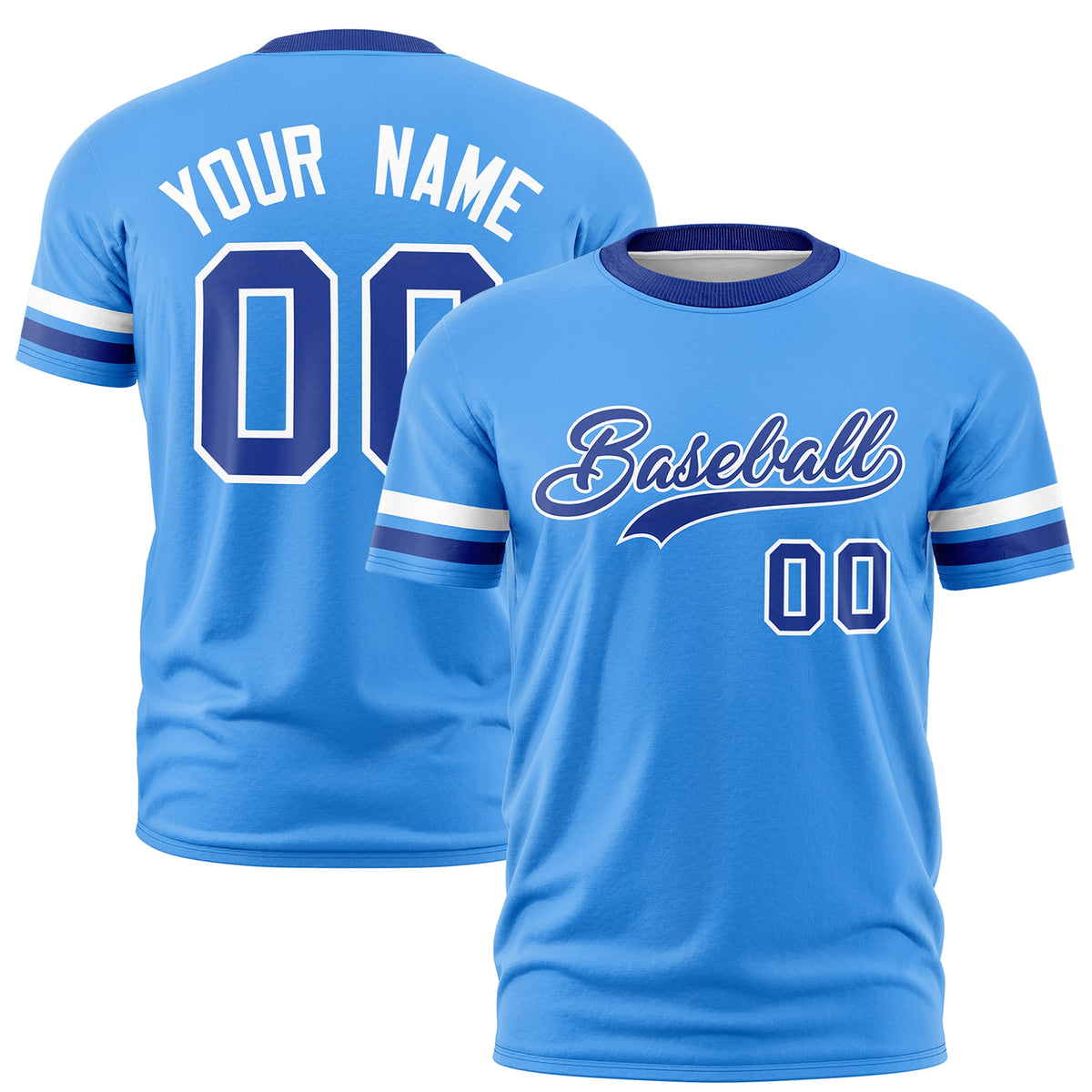 Custom Powder Blue Royal Blue Classic Style Stripe Fashion T-shirt| KXKSHOP