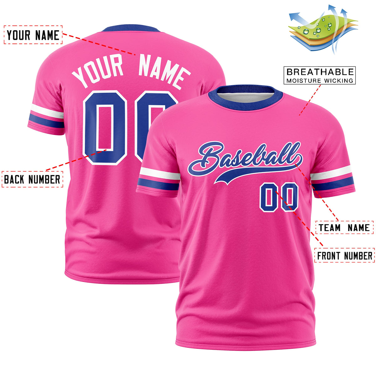 Custom Pink Royal Blue Classic Style Stripe Fashion T-shirt| KXKSHOP