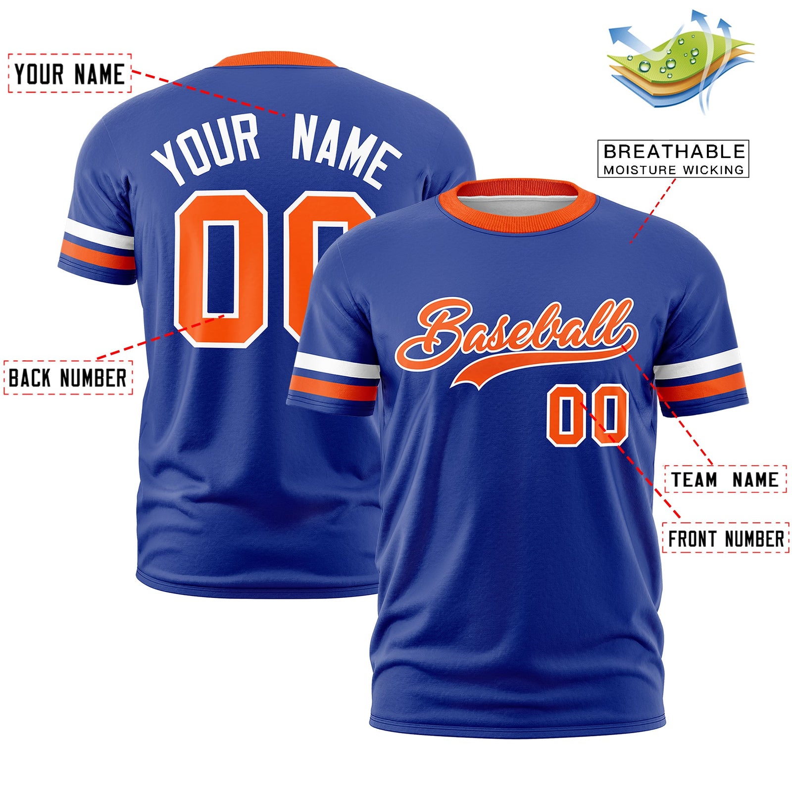 Custom Royal Blue Orange Classic Style Stripe Fashion T-shirt| KXKSHOP