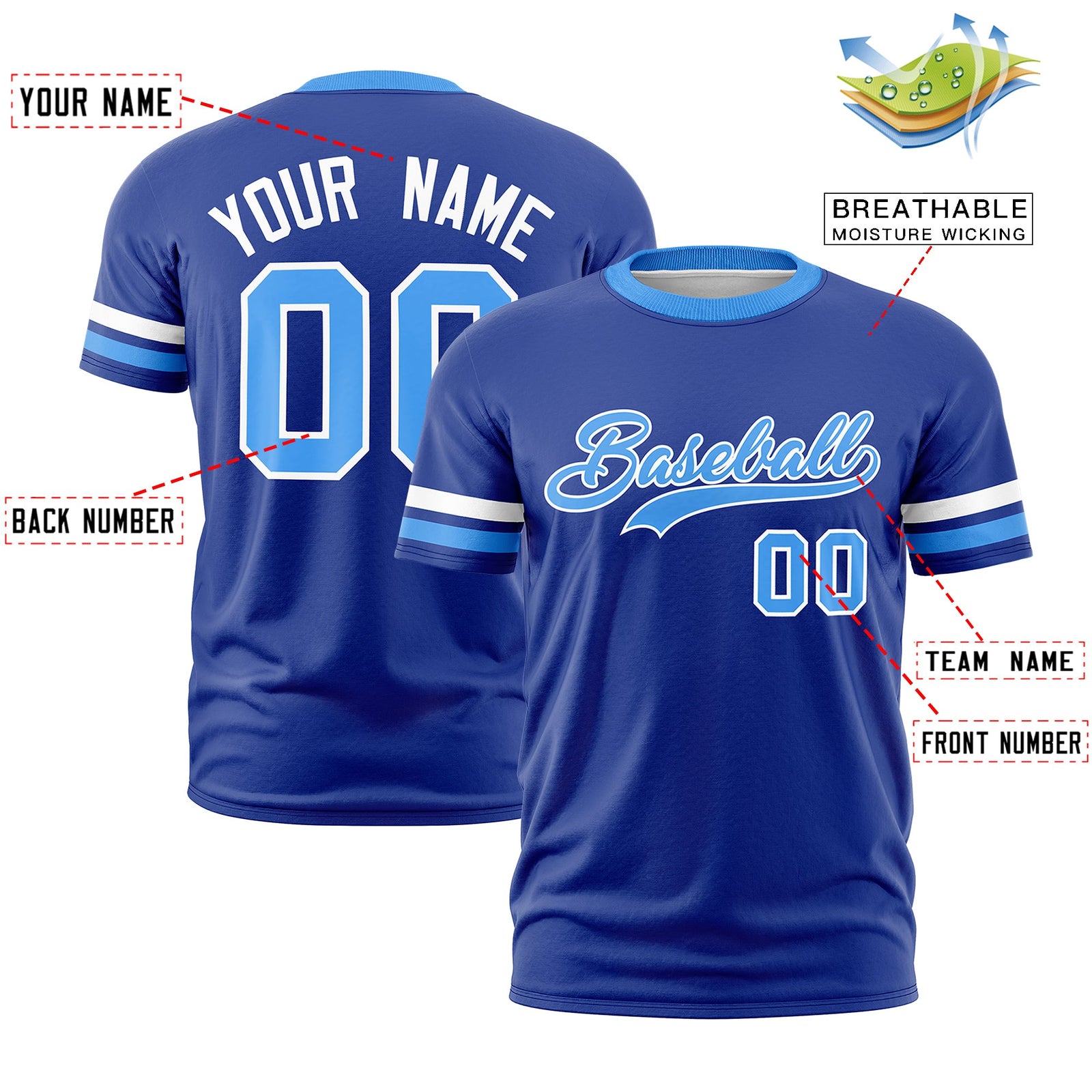 Custom Royal Blue Powder Blue Classic Style Stripe Fashion T-shirt| KXKSHOP