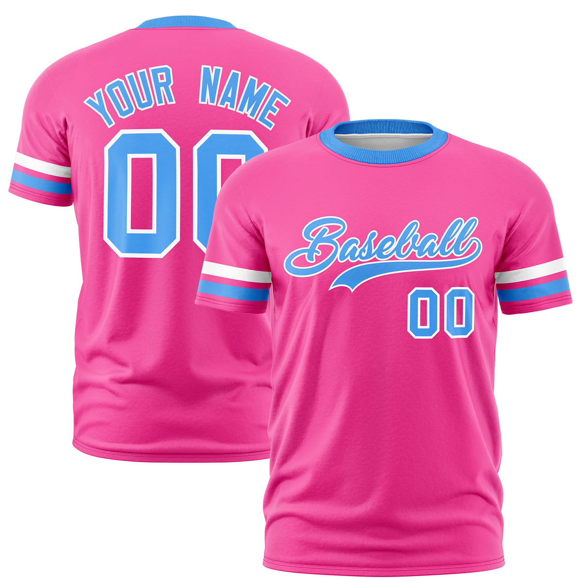 Custom Pink Powder Blue Classic Style Stripe Fashion T-shirt| KXKSHOP